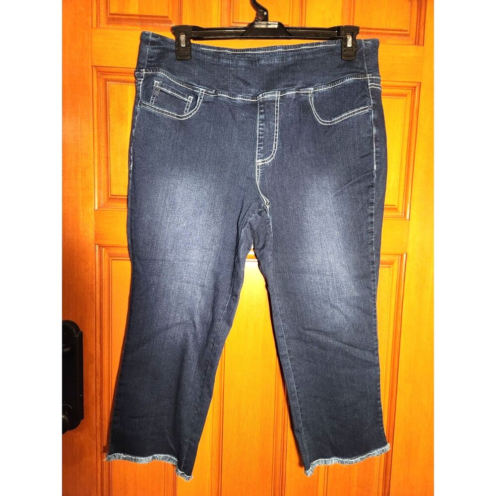 Belle by Kim Gravel Dark Blue Denim Jeans Frayed Ankle Women's Size 18WP